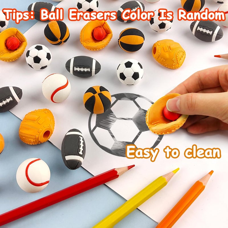 Satomoto 30 pcs Balls Erasers for Kids Classroom Prizes，Puzzle Eraser 3D Take Apart Football Pencil Erasers for Kids Classroom Prizes, Class Treasure Box,Game Rewards,Party Favors, Color Random - Image 3